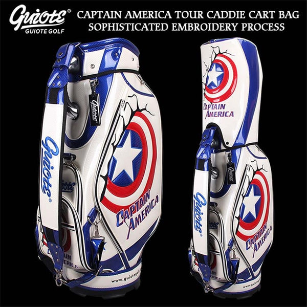 USA Captain America Golf Caddie Cart Bag PU Leather Golf Tour Staff Bag With Rainhood 5-way For Men Women