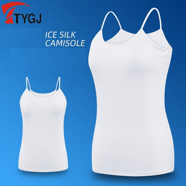 Women Ice Silk Soft Golf Tank Tops Sleeveless Camisole Strappy Comfortable Inside Tops Ladies White Cami Shirts D0811